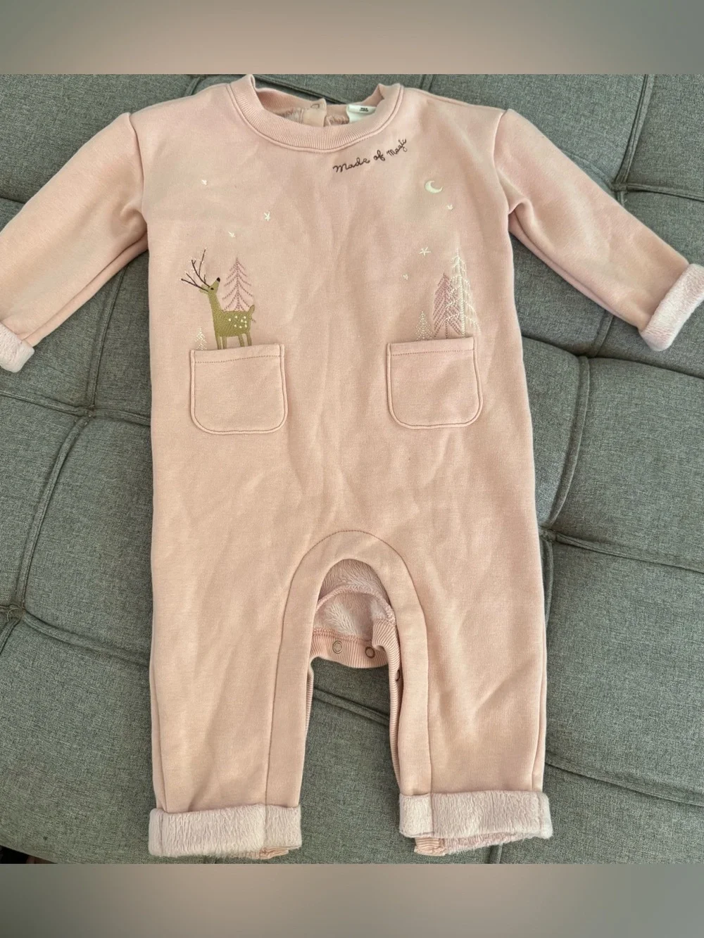 Baby gap fleece lined winter romper, Deer Pocket One-Piece girls outfit